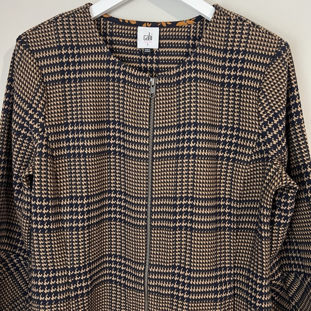 CAbi Women's Small Tartan Plaid Flounce Jacket Longline Dark Acadamia # 3902 - Picture 3 of 10